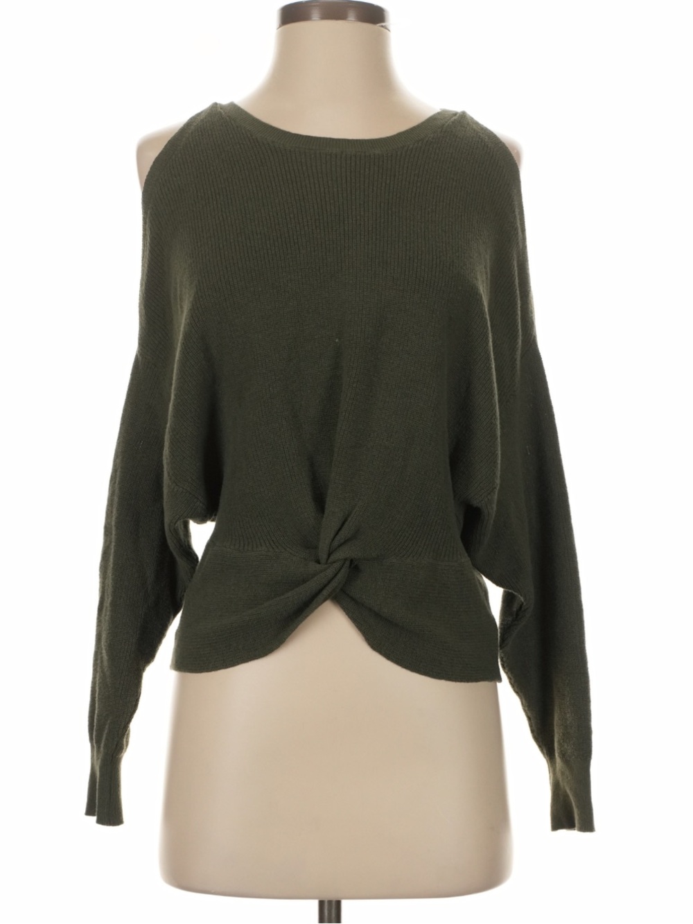 Express Olive Twist-Front Cold-Shoulder Sweater